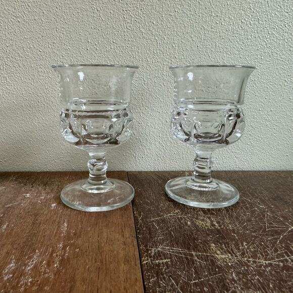 Vintage 1970s Kings Crown Clear Glass Pedestal Shot Glasses Set of 2 - Picture 2 of 9